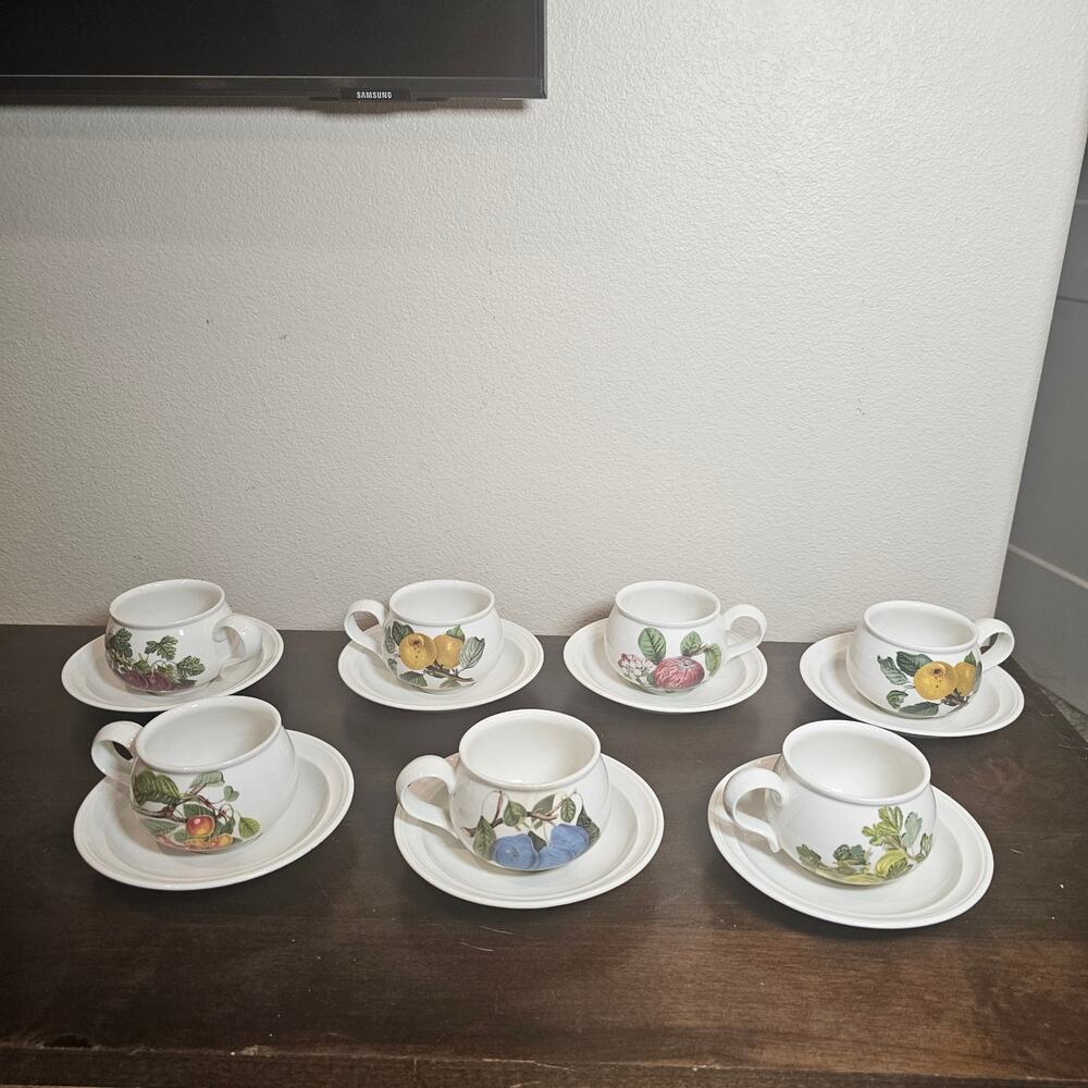 Pomona PortMeirion "The Goddess of Fruit" Cup and Saucer - Set of 7